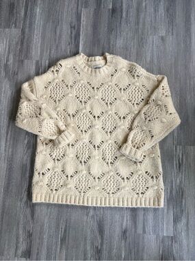 American Eagle Outfitters Cream Openwork Crewneck Sweater